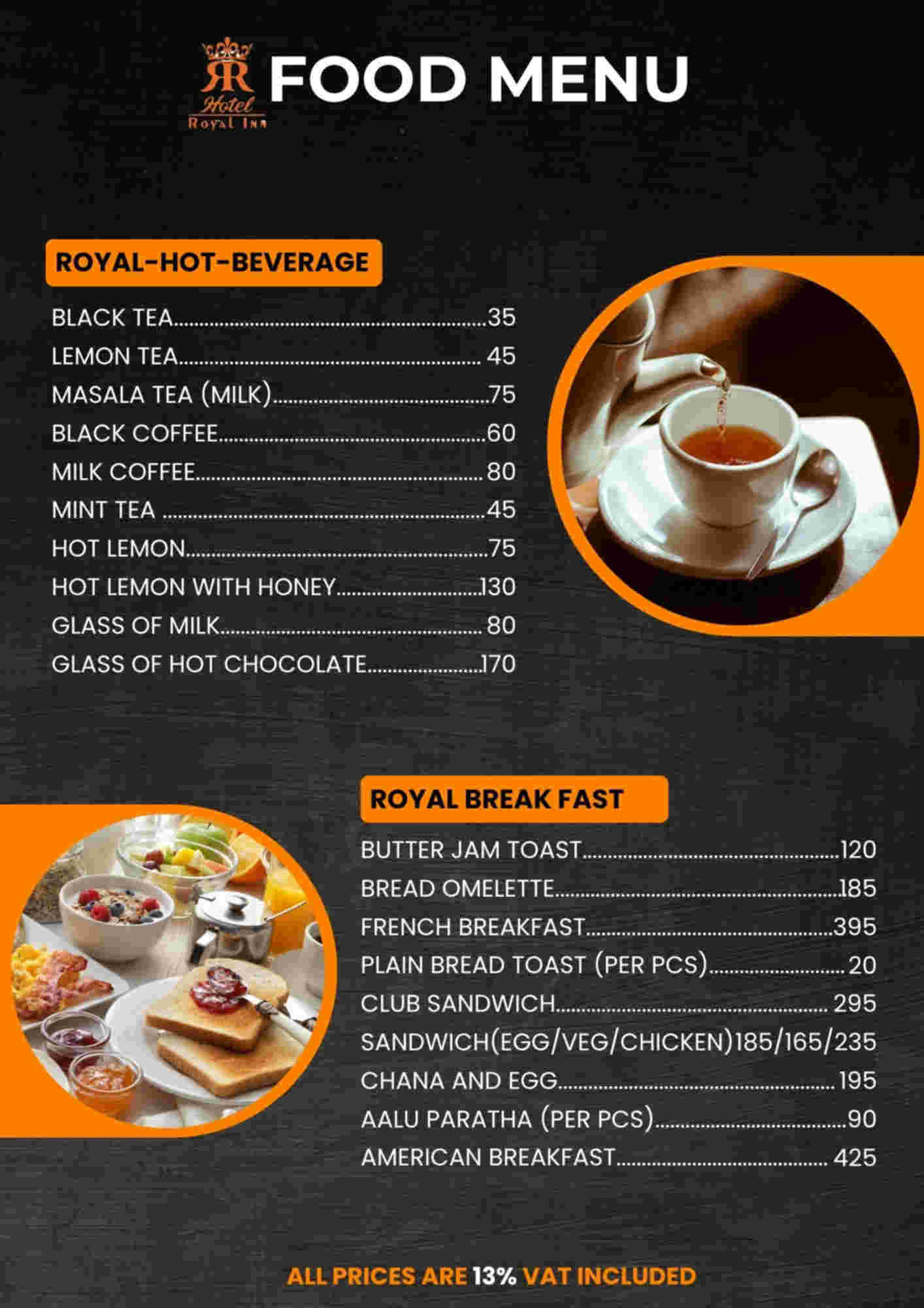 Menu design sample for restaurant